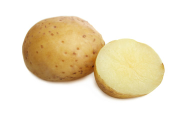 Sliced boiled young potatoes