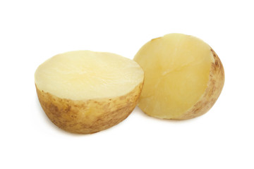 Sliced boiled young potatoes