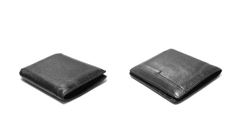 Black leather wallet isolated on white background 