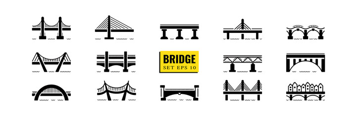 bridge flat icon set vector isolated on white background