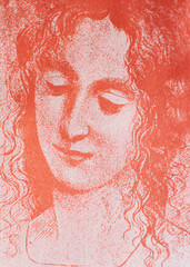 The head of the  woman by Leonardo da Vinci in the vintage book Leonardo Da Vinci by M. Sumtsov, Kharkov, 1907