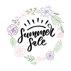 Vector word Summer sale .Letters made of flowers and leaves Summer sale Holiday Flyer Banner Poster Summer sales