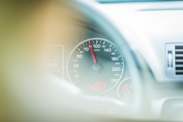 car dashboard and speedometer. kilometer of a car driving at 70, 80, 90 km / h. 