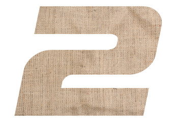 Number 2 with burlap texture on white background
