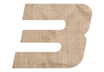 Number 3 with burlap texture on white background