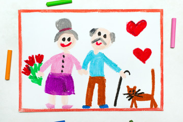 Obraz na płótnie Canvas Colorful drawing: Grandparents Day card