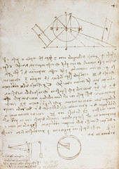 Blueprints, mechanisms, drawnings in the vintage book Manuscripts of Leonardo da Vinci, Codex on the Flight of Birds by T. Sabachnikoff, Paris, 1893