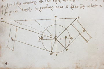 Blueprints, mechanisms, drawnings in the vintage book Manuscripts of Leonardo da Vinci, Codex on the Flight of Birds by T. Sabachnikoff, Paris, 1893