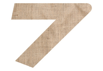 Number 7 with burlap texture on white background