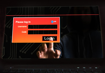 Hacker With Log in  Screen,Computer Fraud Concept Background