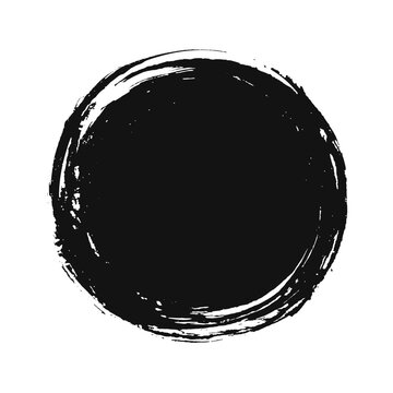 A circular background of black ink drawn by hand with a brush. 