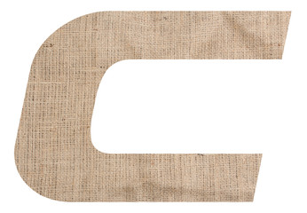 Letter C alphabet with burlap texture on white background