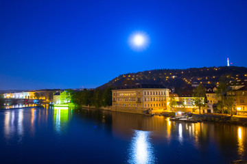 Fototapeta na wymiar View from the Charles bridge in Prague at night, Czech Republic