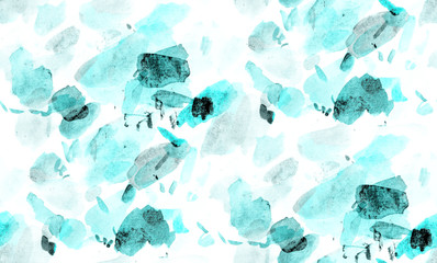 Cian blue watercolor abstract spot seamless background. Vintage pattern for different design and decoration.