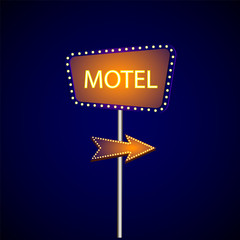 street sign of the motel. Neon motel banner. Vector illustration