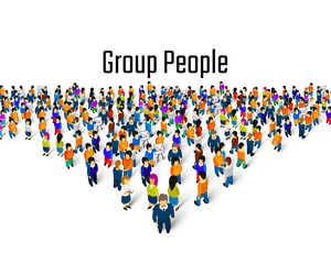 Large group of people in the shape of a grossing arrow, Way to success bussiness concept.