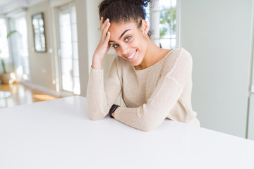 Beautiful young african american woman smiling cheerful, friendly face laughing confident