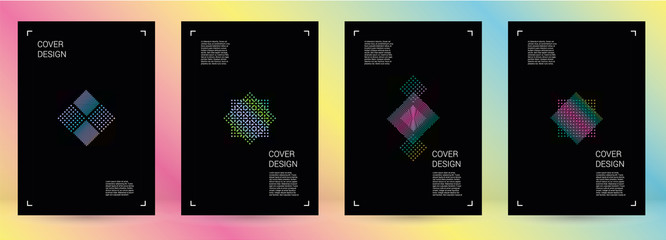 Futuristic Vector Geometric Cover Design with Gradient and Abstract Lines and Figures for your Business. Template Design with Hologram, Gradient Effect for Electronic Festival.