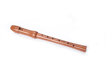 wooden flute isolated on white background with clipping path and copy space for your text