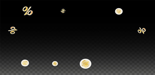 Luxury Vector Gold Percentage Sign Confetti on Transparent. Percent Sale Background. Business, Economics Print. Discount Illustration. Promotion Poster. Black Friday Banner. Special offer Template.