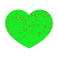 Bright green heart in retro style. Heart with grunge texture.  Isolated object on white background. Illustration.