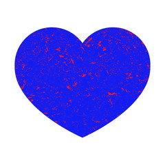 Grunge blue heart with red spots. Stone texture. BIsolated sign on a white background. Illustration.