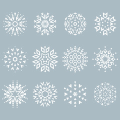 Snowflakes icon collection. Graphic modern blue ornament.