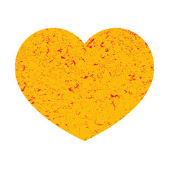 Yellow heart in a red speck in a grunge style.Isolated heart on a white background. Holiday Valentine's Day.  Illustration.