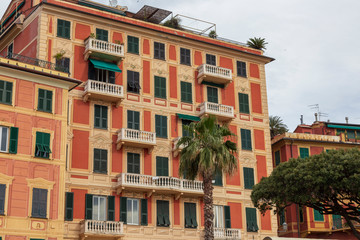 Santa Margherita. Italy. 04-29-2019. Colored houses at Santa Margherita Ligure  in Italy
