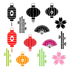 Traditional chinese and japanese decorative design vector elements.