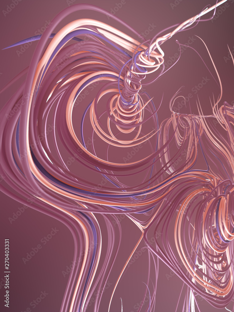 Poster Interlacing abstract pink colored curves. Computer generated geometric pattern. 3D rendering
