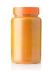 Plastic jar of turmeric