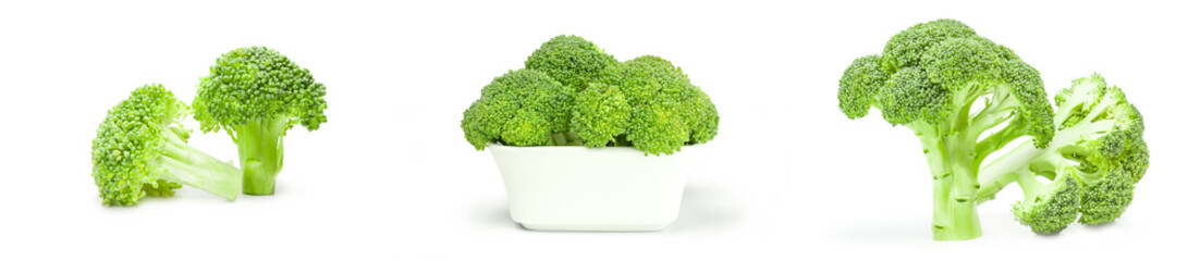 Set of fresh green broccoli on a isolated white background