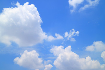 Vibrant sunny blue sky with white fluffy clouds 