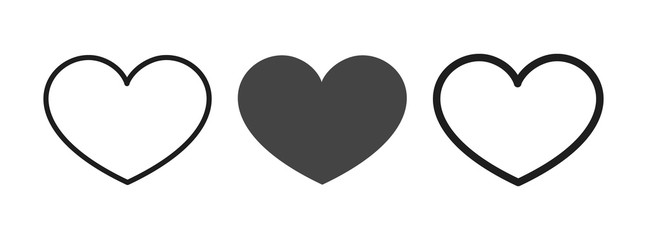 Set of flat heart icons meaning love, favorites, i like. Heart icon, sign, symbol for web design, program, app, and more.