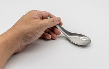 Used silver short spoon isolated on white