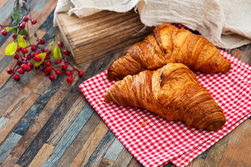 fresh croissant on table ,Delicious!
