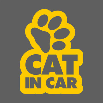The inscription cat in car concept with paw print