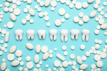 Toothache and dental hurt, pain killer pills.