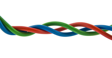 Colored wires isolated on white background close up.