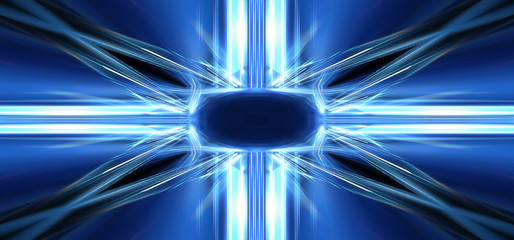 Blue misty dark background. Dark street with smoke, fog, blue spotlights, neon. Dark abstract empty...