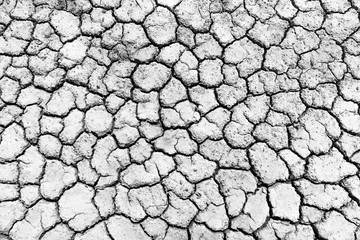 Black and white image of crack soil texture background