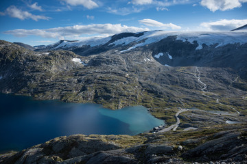Fototapeta na wymiar Mountain landscape in Norway. Djupvatnet lake, near the Dalsnibba plateau