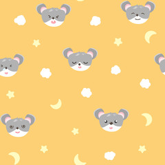 cute mouse, rodent animal with moon and stars, baby adorable seamless pattern, pajamas concept for kids background texture vector cartoon
