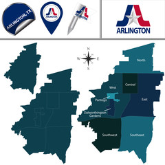 Map of Arlington, TX with Districts