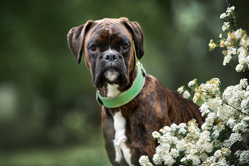 german boxer dog portrait outdoors in summer