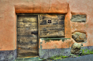 Old Colorful Window and Door Made in Wood, Switzerland.