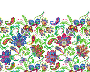 Fantasy flowers seamless paisley pattern. Wrapping print. Floral ornament, for fabric, textile, cards, wallpaper template, packaging.Ornamental border