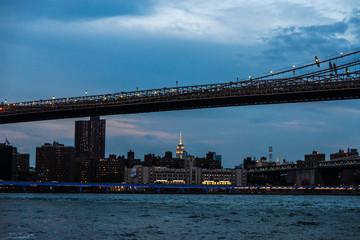 Skyline of skyscrapers at night in Manhattan, New York City, USA