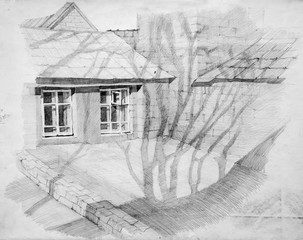 architecture, pencil drawing illustration, sketch